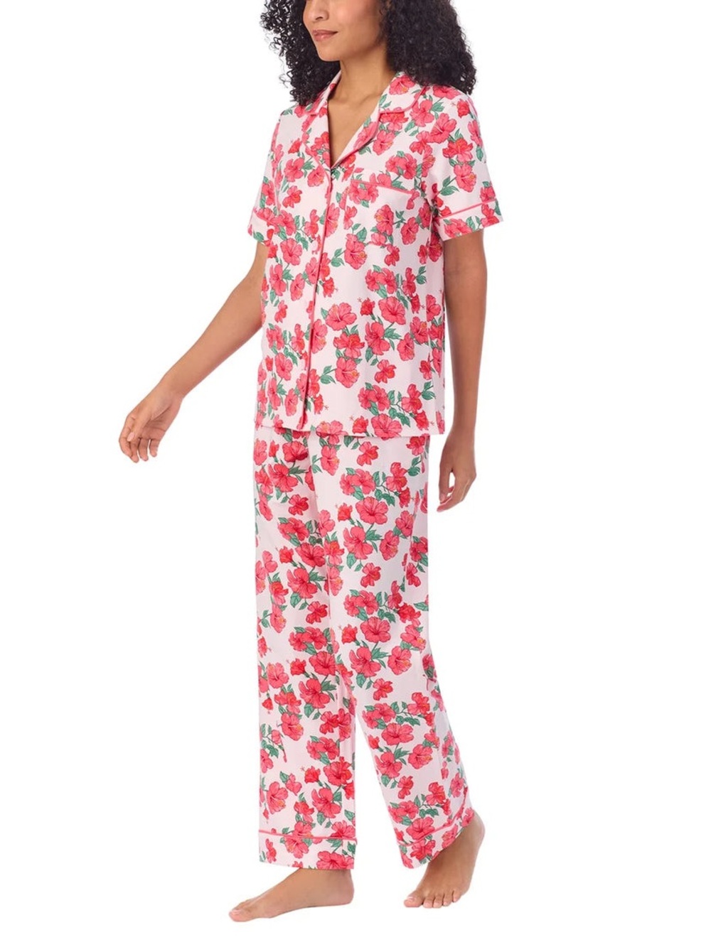BedHead Pink Hibiscus Pajama Set with Floral Print Anthropologie Sleepwear Cozy
